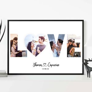 Affiche LOVE coeur couple pêle-mêle photos