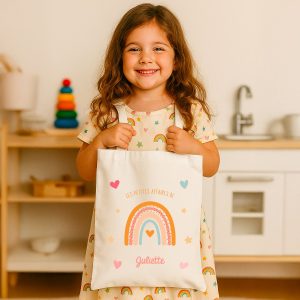Totebag personnalisé arc en ciel petites affaires enfant prénom école
