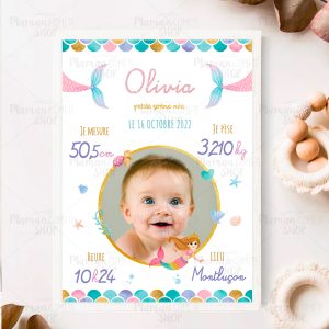 Affiche personnalisée naissance – thème sirène