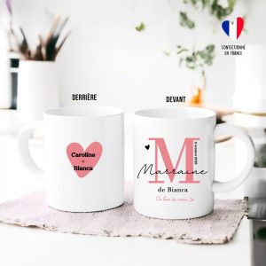 Mug personnalisé Marraine – prénom, date, coeur  | Cadeau unique souvenir