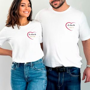T-shirt personnalisé couple cœur – Chéri(e), amoureux(se), mari, femme avec prénom