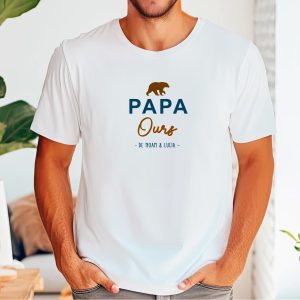 T-shirt personnalisé Papa Ours – Prénoms des enfants, couleur au choix